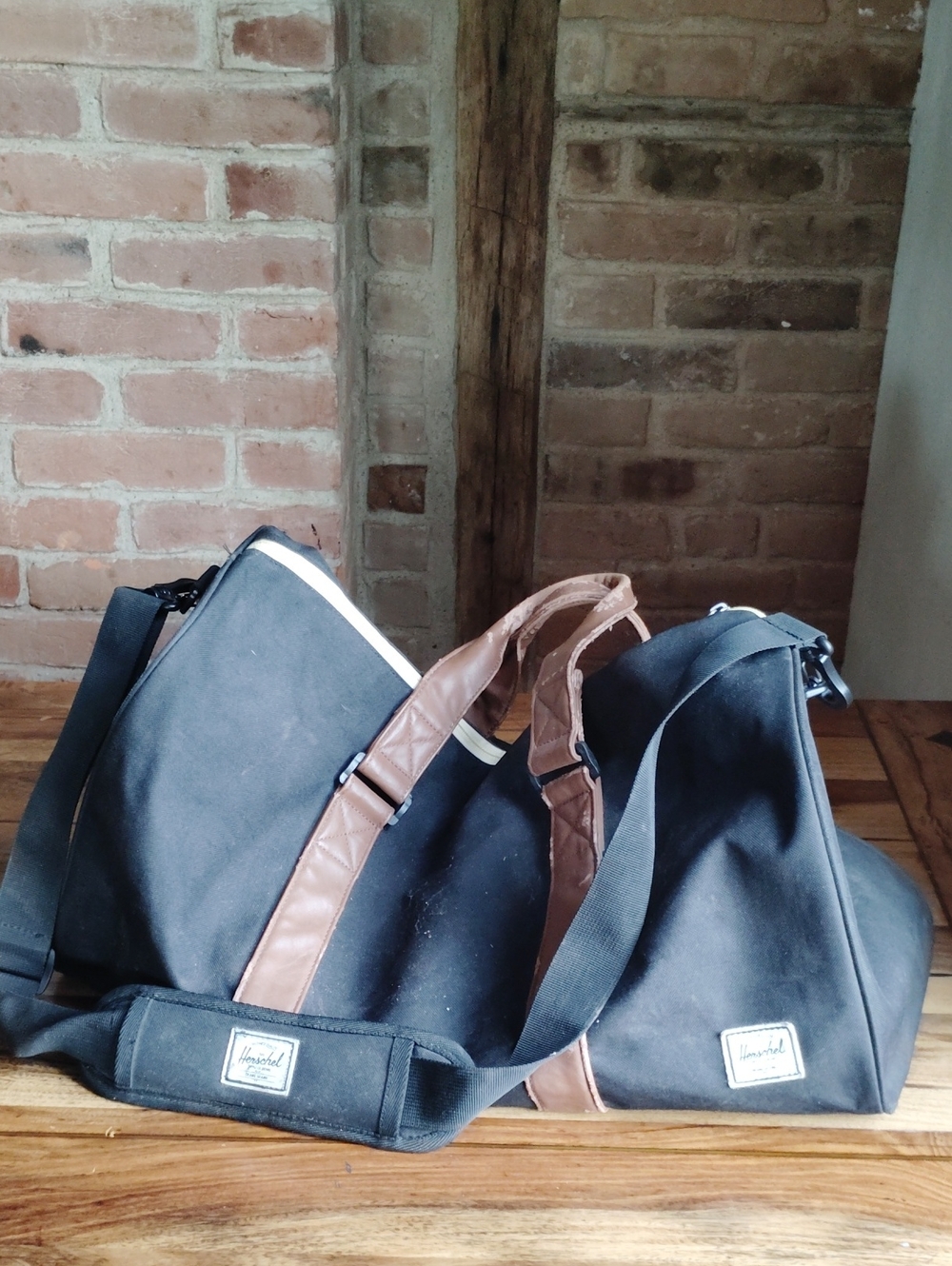 Herschel Supply Company Large Black Duffel Bag with Brown Handles - Flaws